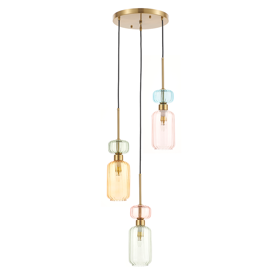 Lustra aurie cu sticla colorata Molly – E14 3X40 IP20 D380mm Lustra aurie cu sticla colorata Molly – E14 3X40 IP20 D380mm