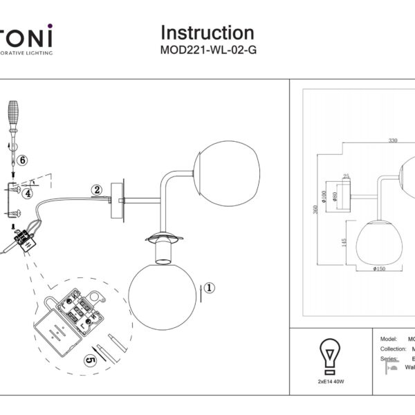 Aplica de perete Erich Maytoni MOD221-WL-02-G