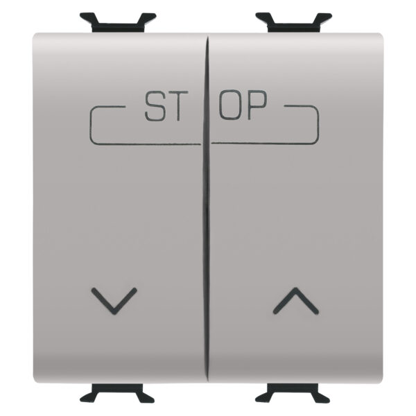 Buton Dublu 250V Borne de Cablare Rapida - 1P NO 16A - Simbol Up-down-stop - 2 Module - Bej Satinat - CHORUSMART