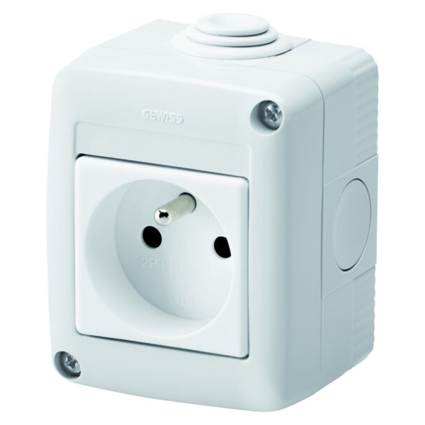 Doza aparenta completa cu Priza 2P+E 10/16 A - Standard Francez - IP40 - Gri RAL 7035