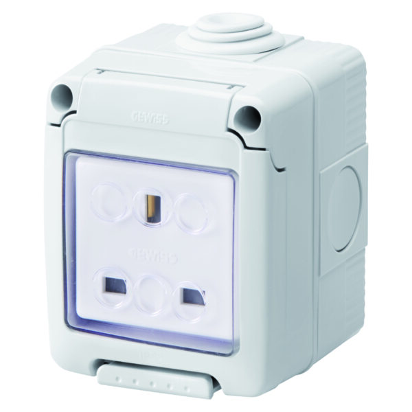 Doza aparenta completa cu Priza 2P+E 13 A - Standard Britanic - IP55 Gri RAL 7035