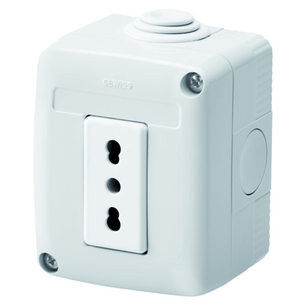 Doza aparenta completa cu Priza 2P+E 16 A cu Amperaj Dublu - Standard Italian - IP40 - Gri RAL 7035