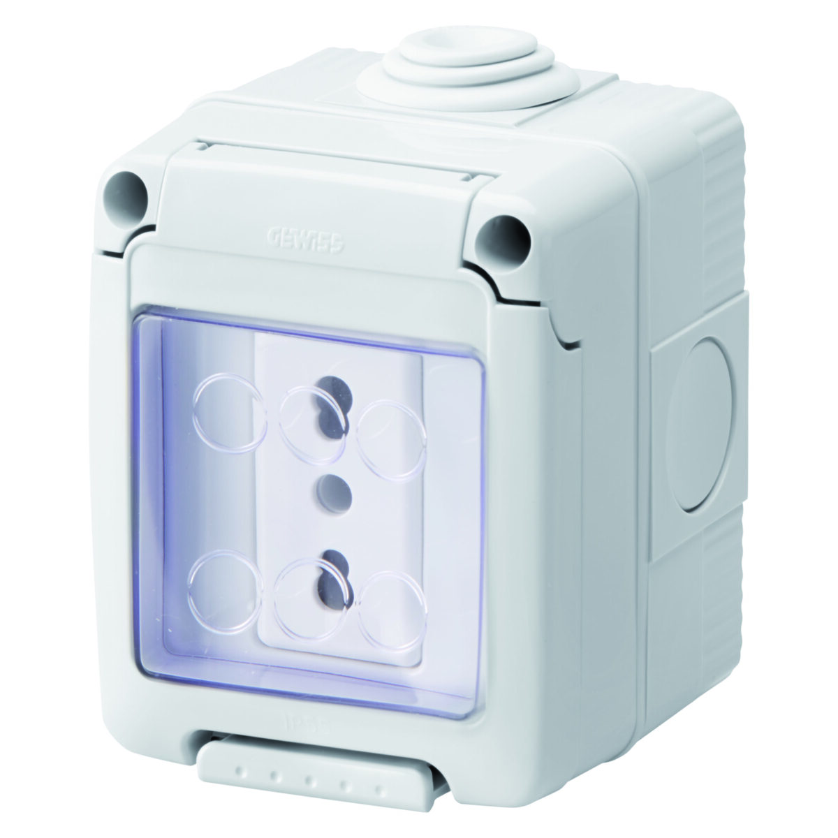 Doza aparenta completa cu Priza 2P+E 16 A cu Amperaj Dublu - Standard Italian - IP55 Gri RAL 7035