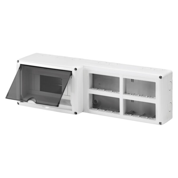 Doza aparenta modulara combinata 8 Module din - 16 Module de Sistem - Modul 4X4 - IP40-GREY RAL 7035