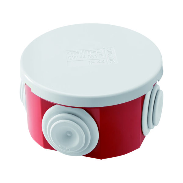 Doza de legatura IP44 Dimensiuni Interne Ø 65X35 - Pereti cu Presetupe - GWT960ºC - Gri RAL 7035 - Cutie Rosie RAL 3000