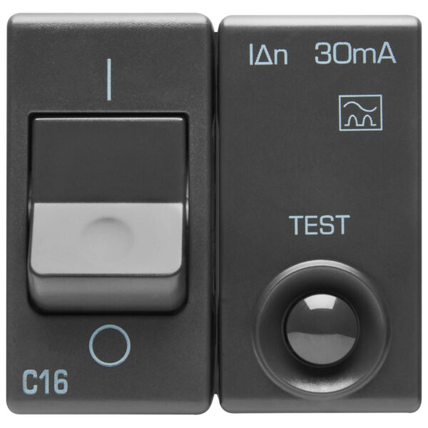 Intrerupator Miniatural de Curent Rezidual - 230V Clasa A - 1P+N 16A 3kA 30mA Curba C - 2 Module - Sistem Negru