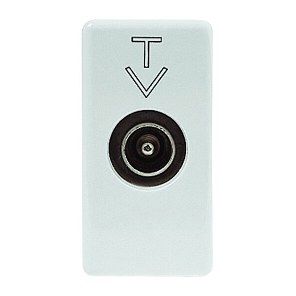 Priza Coaxiala - Ecranare TV Clasa A - Conector Tata IEC 9,5 MM - Alimentare 5 Db - 1 Modul - Sistem Alb