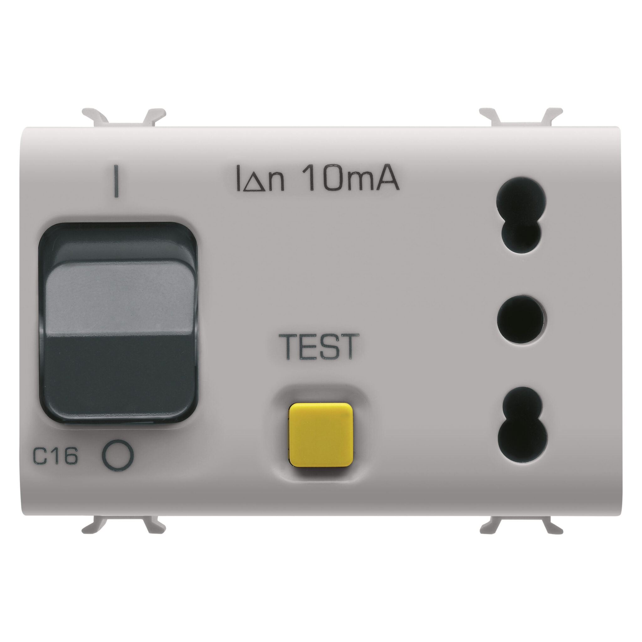 Priza cu Comutator Interblocat - 2P+E 16A P17 P11 - Cu Reziduuri. Intrerupator de Curent 1P+N 16A - 230Vca - 3 Module - N Bej Satinat - CHORUSMART