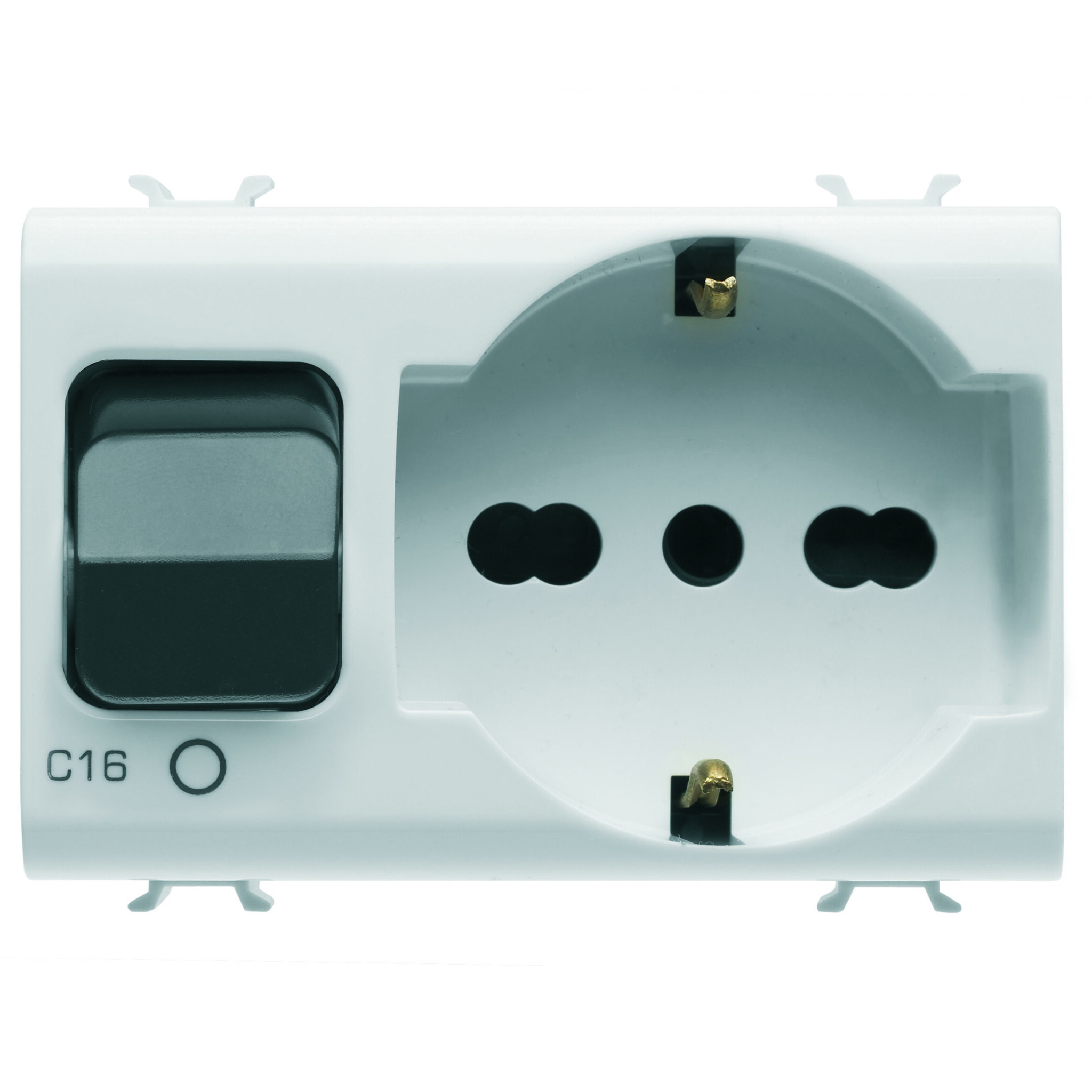 Priza Interblocata - 2P+E 16A - P40 - Cu Intrerupator Miniatural 1P+N 16A - 230V 3 Module - Alb Satinat - CHORUSMART.