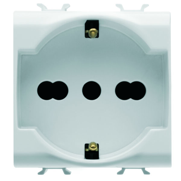 Priza Standard Italian/German 250V 2P+E 16A cu Amperaj Dublu - 2 Module - Alb Lucios - Antibacterian - CHORUSMART