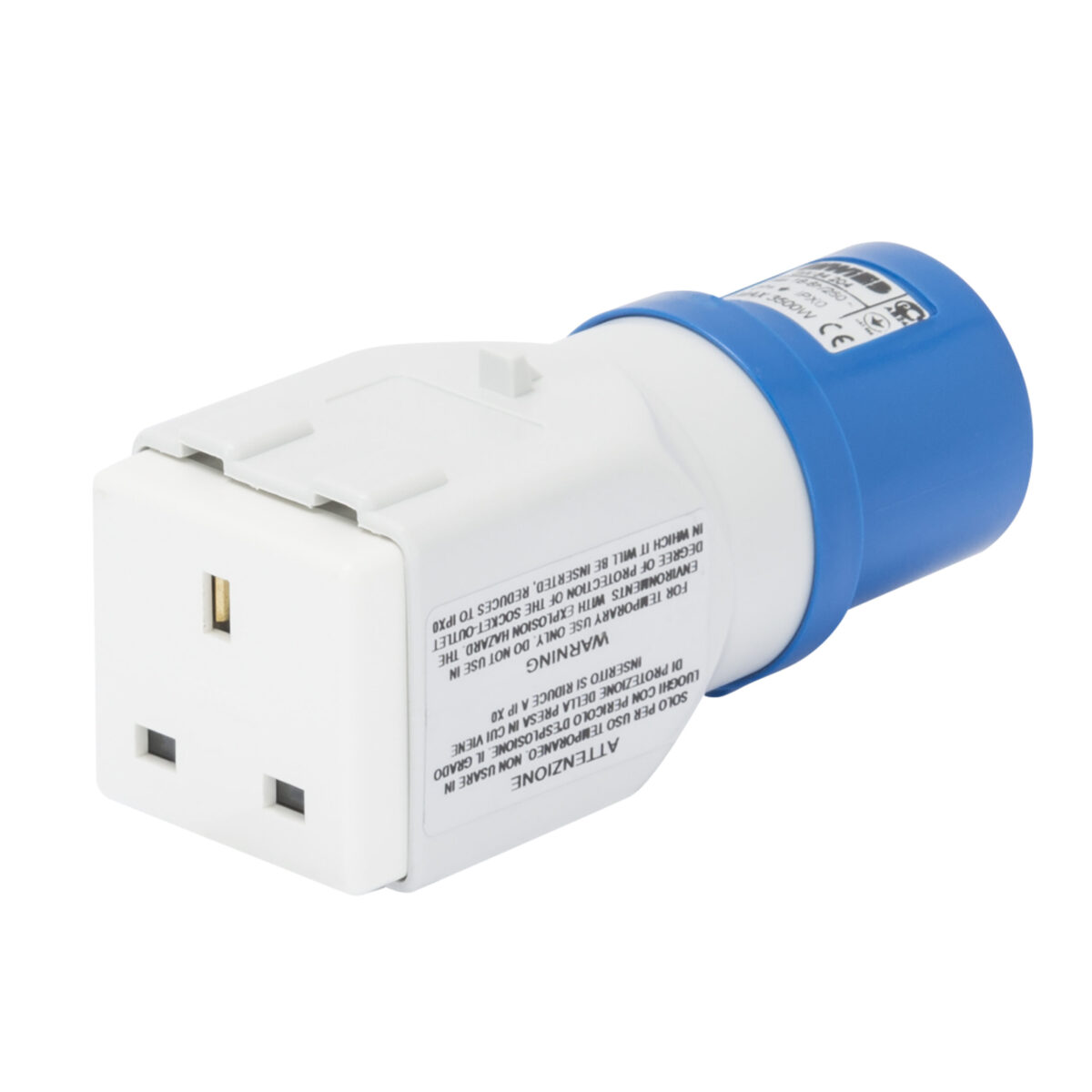 Adaptor de Sistem - De la IP44 Industrial la IP44 Casnic - Priza 2P+E 16A 230V AC 50/60HZ - 1 Priza 2P+E 13A British Std.
