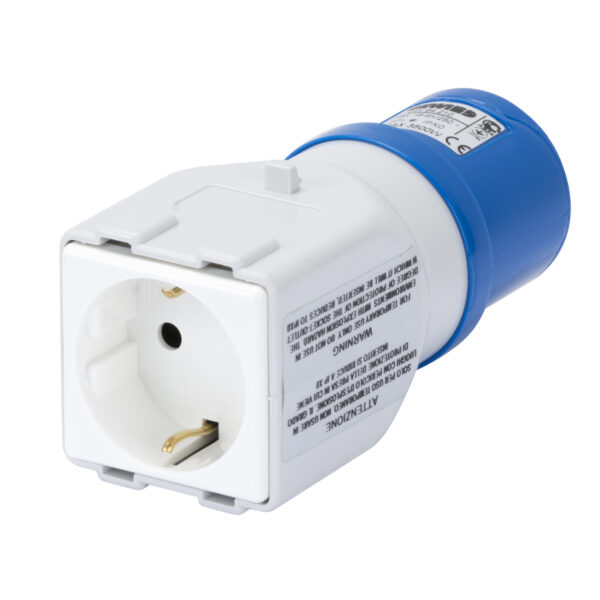 Adaptor de Sistem - De la IP44 Industrial la IP44 Casnic - Priza 2P+E 16A 230V C.A. 50/60HZ - 1 Fisa 2P+E 10/16A Germana Std.