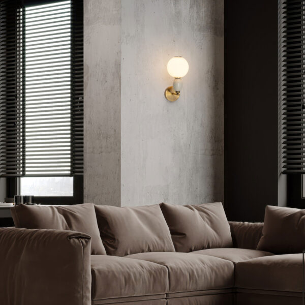 Aplica de perete Obrie 6W 3000K, Alb, Auriu, Bej si Sticla, Metal, Ceramica Nova Luce