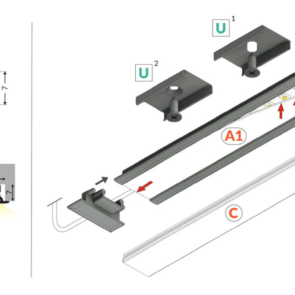 Capac terminal GROOVE10.v2 cu gaura Argintiu pentru profil LED TOPMET