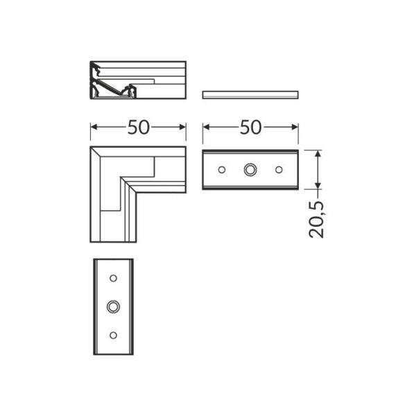 Conector CORNER14 90 grade Anodizat pentru profil LED TOPMET