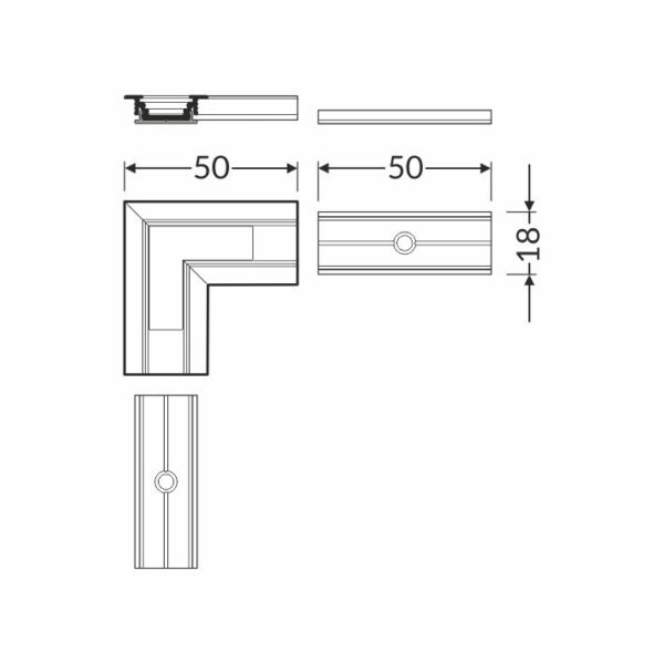 Conector GROOVE10 90 grade Anodizat pentru profil LED TOPMET