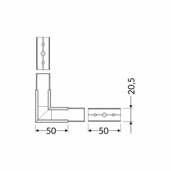 Conector LINEA20 90 grade Alb vopsit pentru profil LED TOPMET