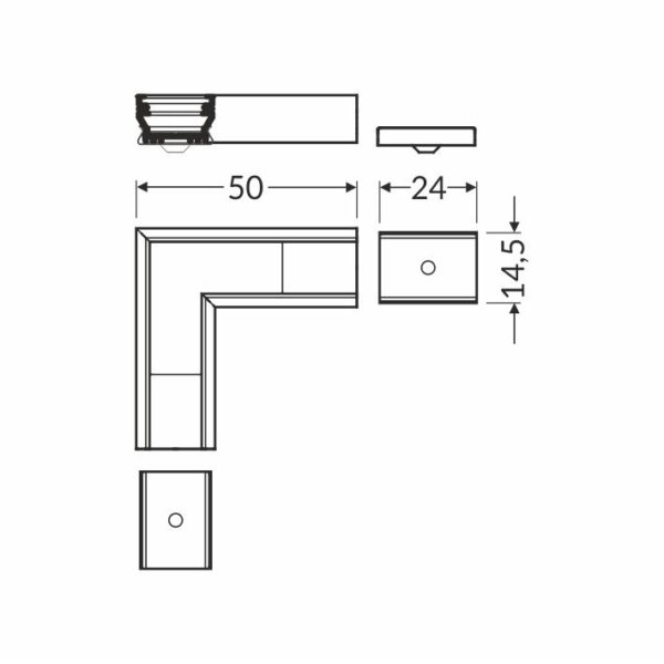 Conector UNI12 90 grade Negru Anodizat pentru profil LED TOPMET