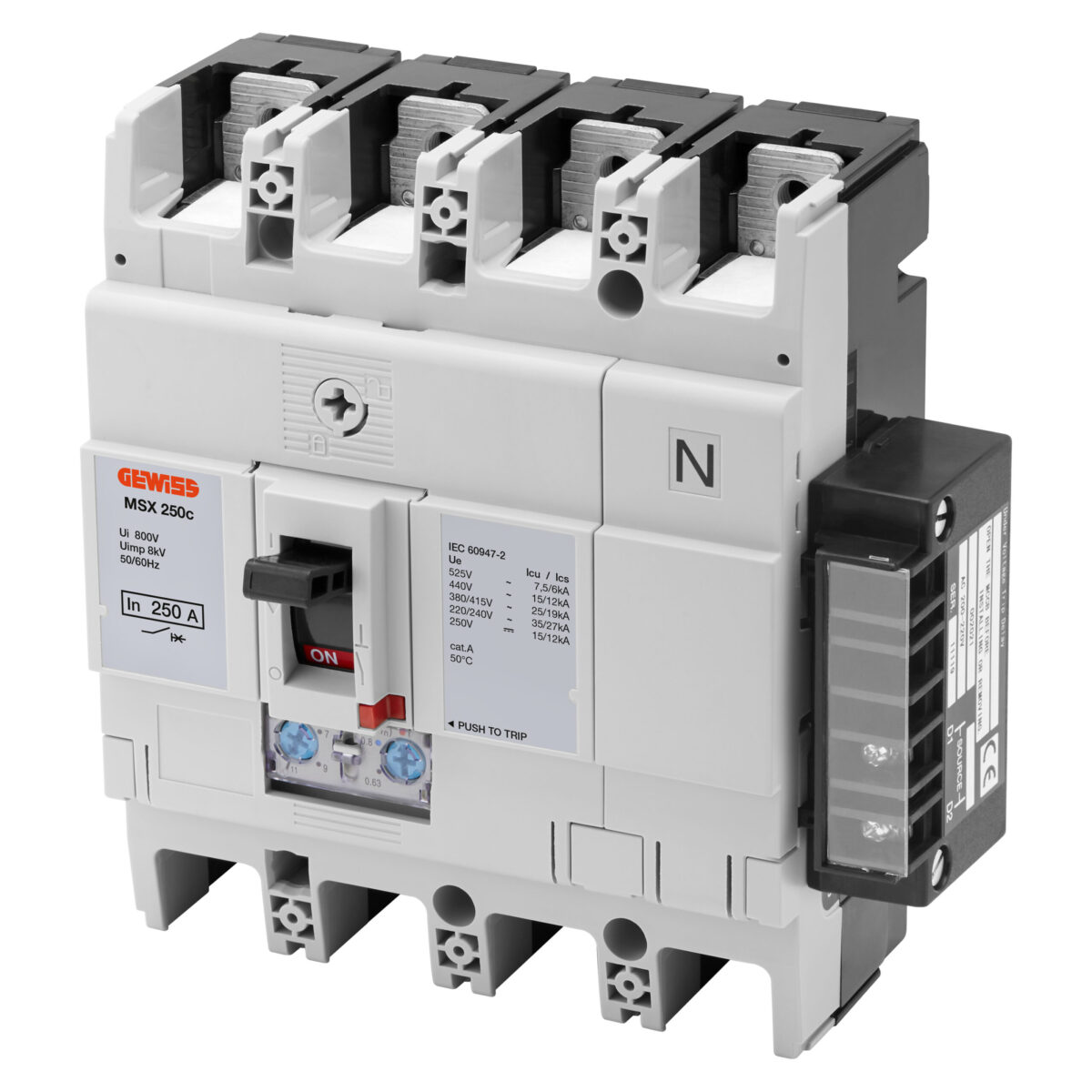 Intarziere la Eliberarea Tensiunii (Uv) – Pentru MSX/M160C-250C – 200-240 V C.A. Intarziere la Eliberare Sub Tensiune (Uv) - Pentru MSXE/M1250-1600 - 24 V C.C.