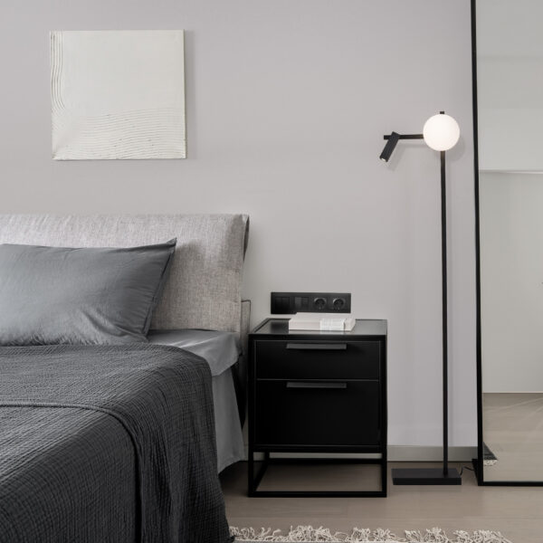 Lampadar Joline 9W 3200 K, Negru, Alb si Sticla, Aluminiu, Metal Nova Luce