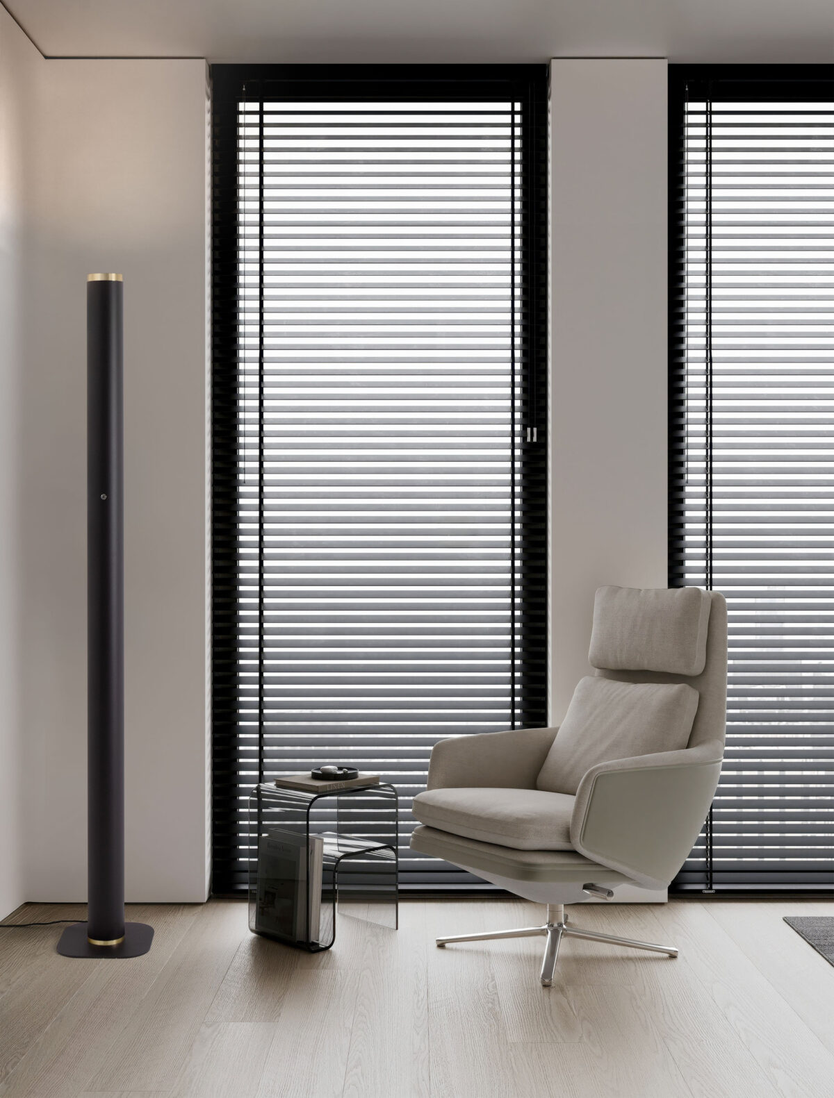 Lampadar Orin_S 45W 3000K, Negru si Otel, Aluminiu, Acrilic Nova Luce