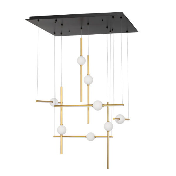 Lustra Acrobat 106W 3000K, Negru, Alb, Auriu si Sticla, Aluminiu Nova Luce