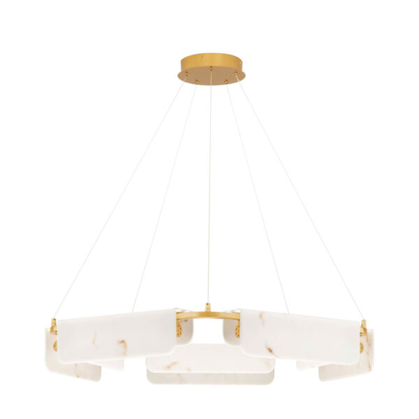 Lustra Aider 45W 3000K, Auriu si Otel, Aluminiu, Alabastru artificial Nova Luce