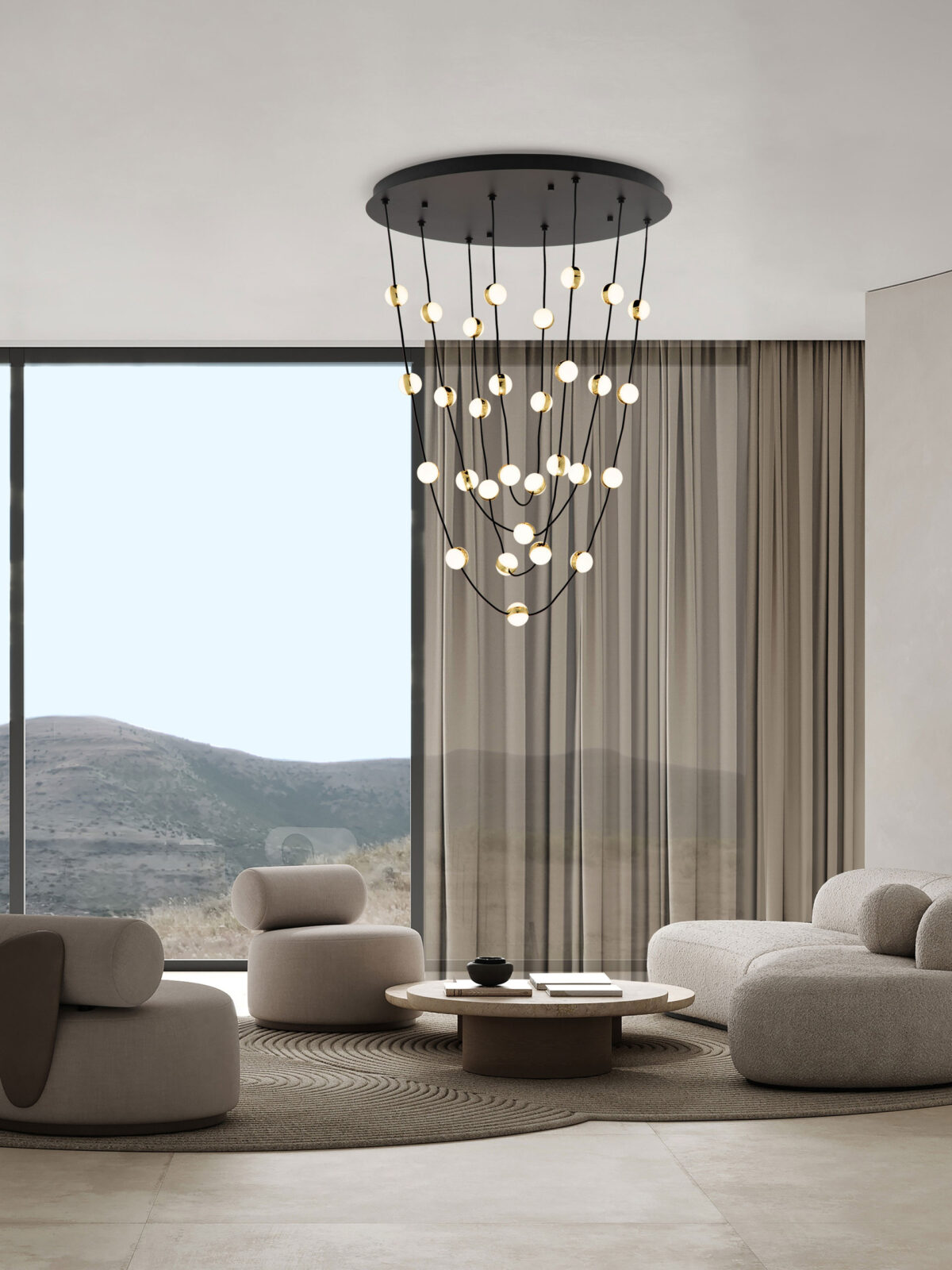 Lustra Alcinoe 102W 3000K, Negru, Auriu si Aluminiu, Acrilic Nova Luce