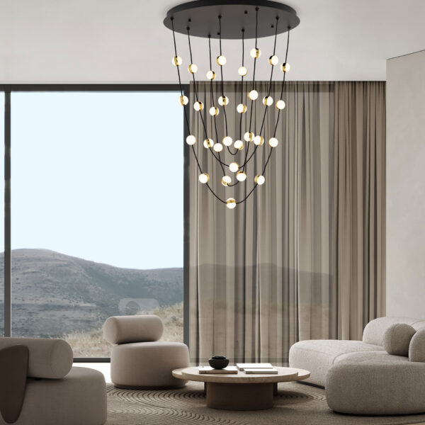Lustra Alcinoe 102W 3000K, Negru, Auriu si Aluminiu, Acrilic Nova Luce