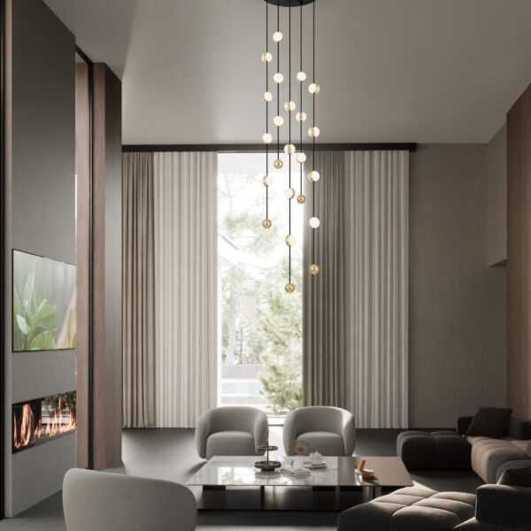 Lustra Alcinoe 64W 3000K, Negru, Auriu si Aluminiu, Acrilic Nova Luce