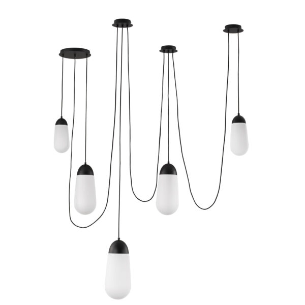 Lustra Blaky 25W, Negru, Alb si Sticla, Metal Nova Luce