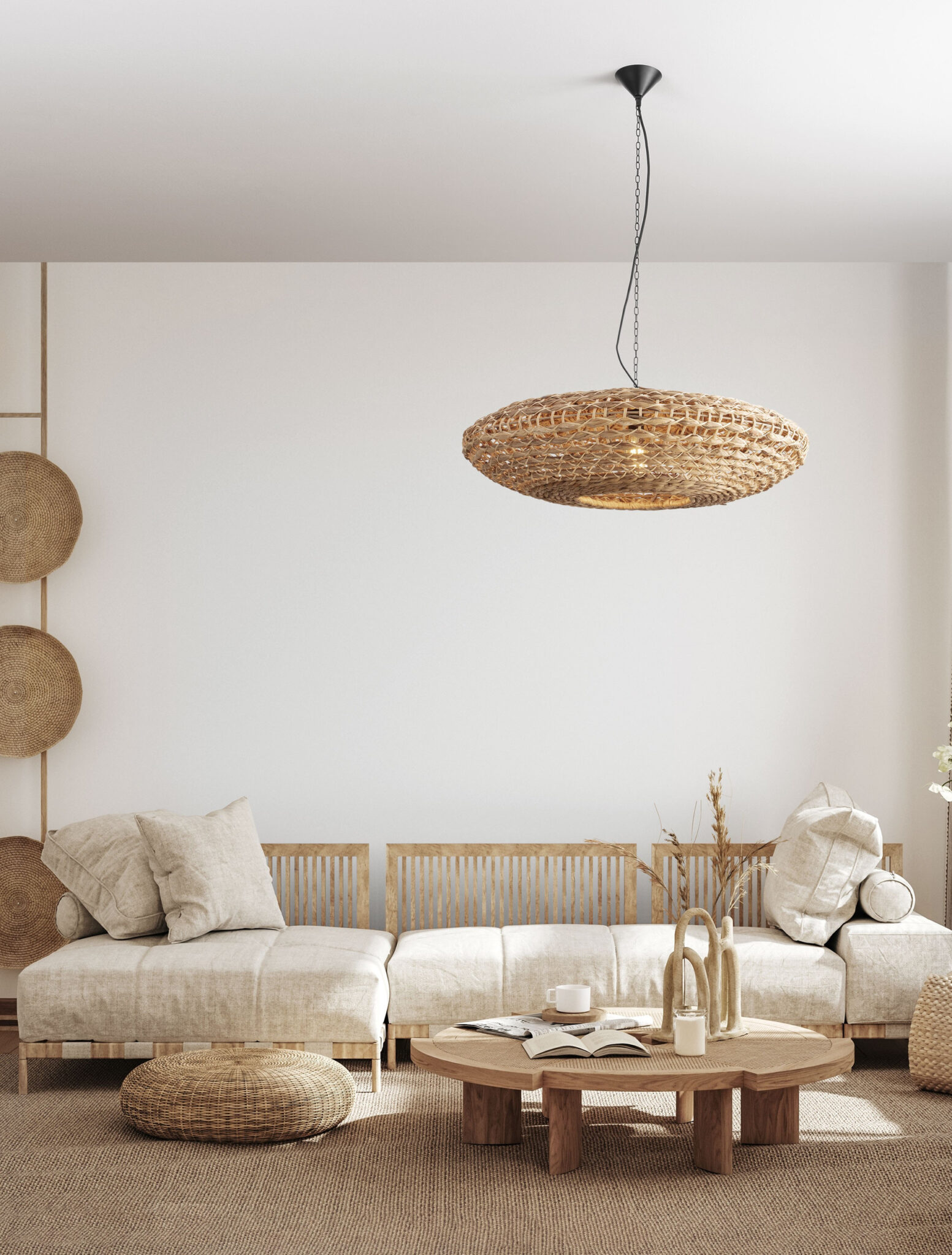 Lustra Bola 12W, Negru, Bej si Textil, Ratan Nova Luce