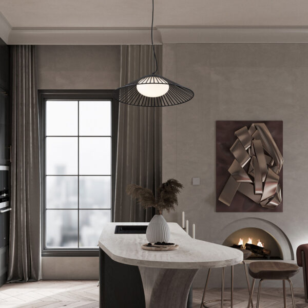 Lustra Brume 13W 3000K, Negru, Alb si Sticla, Metal Nova Luce