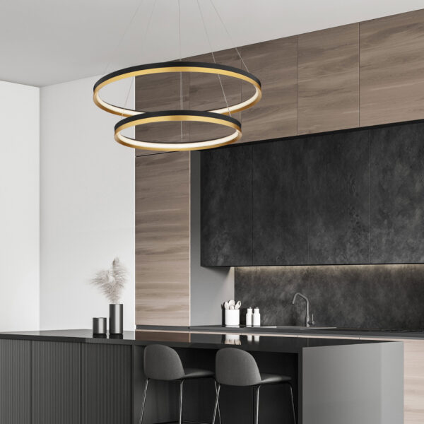 Lustra Cantria 98W 3000K, Negru, Auriu si Metal, Acrilic Nova Luce