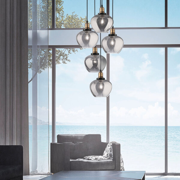 Lustra Cedro 60W, Alama, Fumuriu si Sticla, Metal Nova Luce