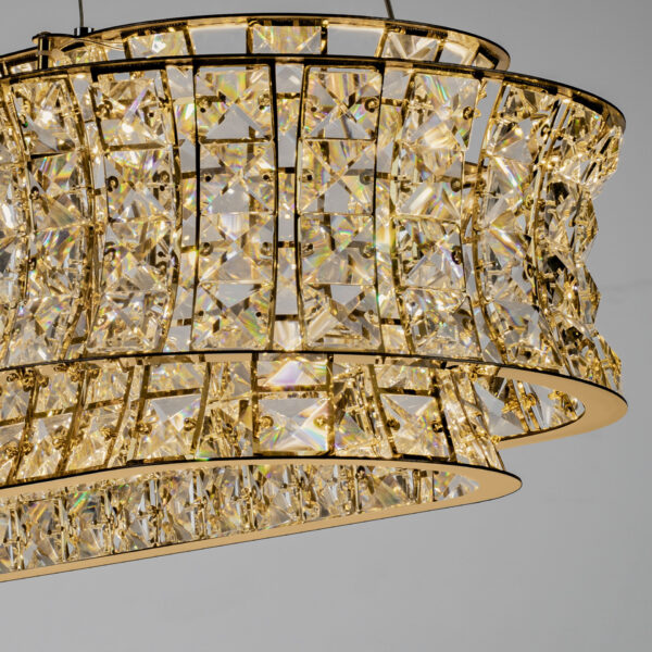 Lustra Celysia 74W 3500 K, Auriu si Metal, Cristal Nova Luce