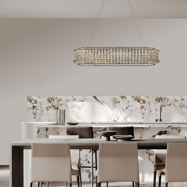 Lustra Celysia 74W 3500 K, Crom si Metal, Cristal Nova Luce