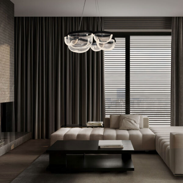 Lustra Clair 65W 3000K, Negru si Otel, Sticla Nova Luce