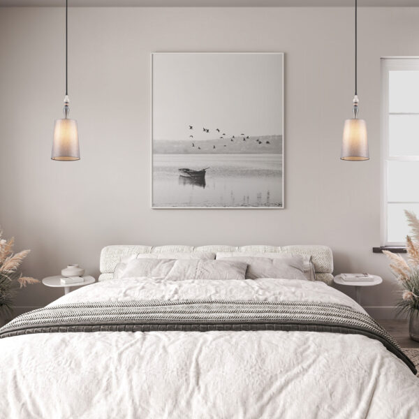 Lustra Damo 12W, Gri, Crem si Metal, Ceramica, Textil Nova Luce
