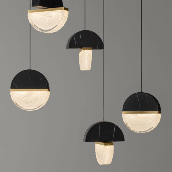 Lustra Dorin 48W 2700 K, Negru, Alb, Auriu si Sticla, Aluminiu, Metal, Marmura artificiala Nova Luce