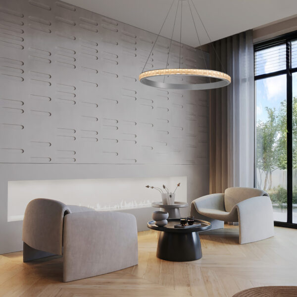 Lustra Eteken 60W 3000K, Argintiu si Otel, Cristal Nova Luce