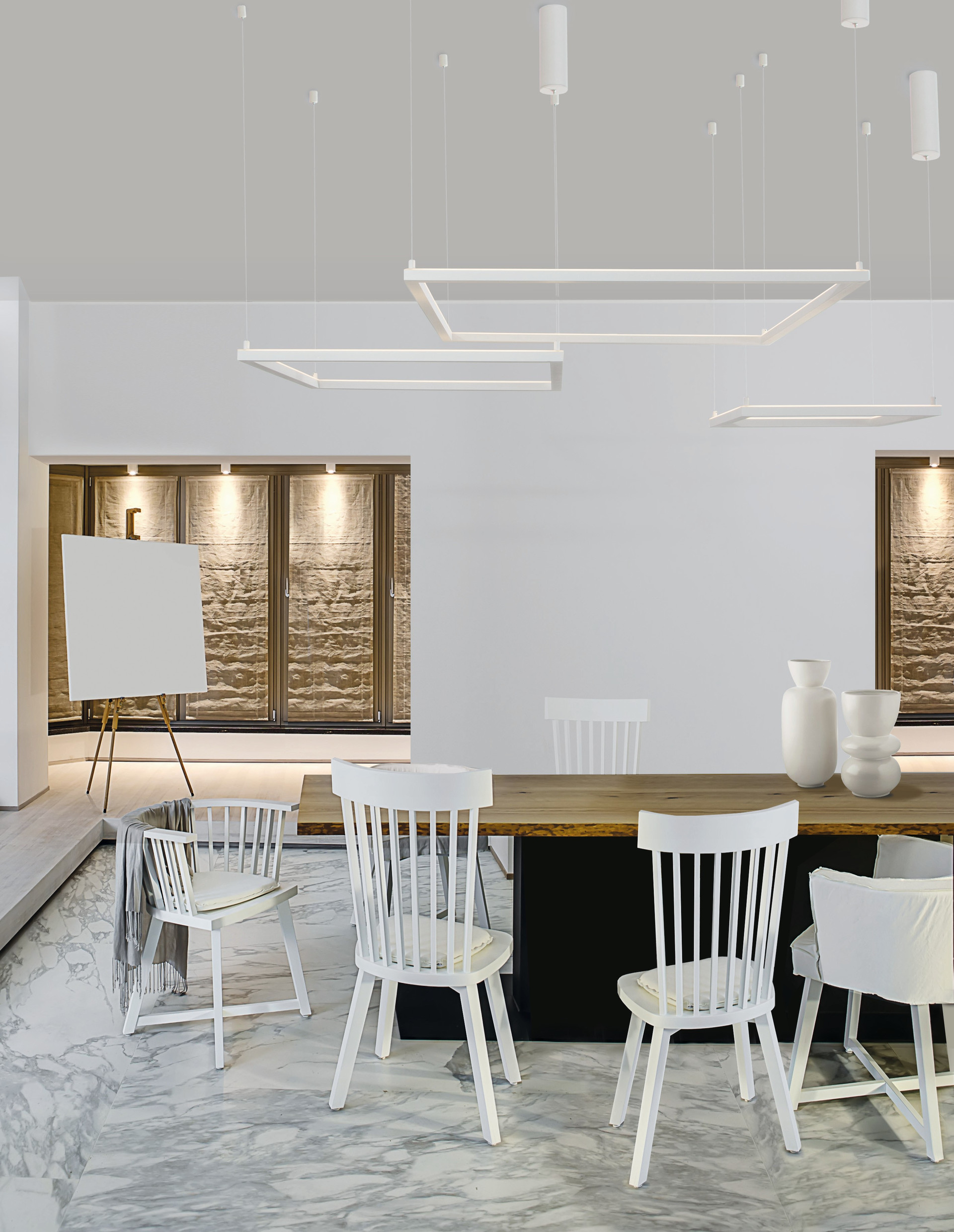 Lustra Eterna 50W 3000K, Alb si Aluminiu, Acrilic Nova Luce