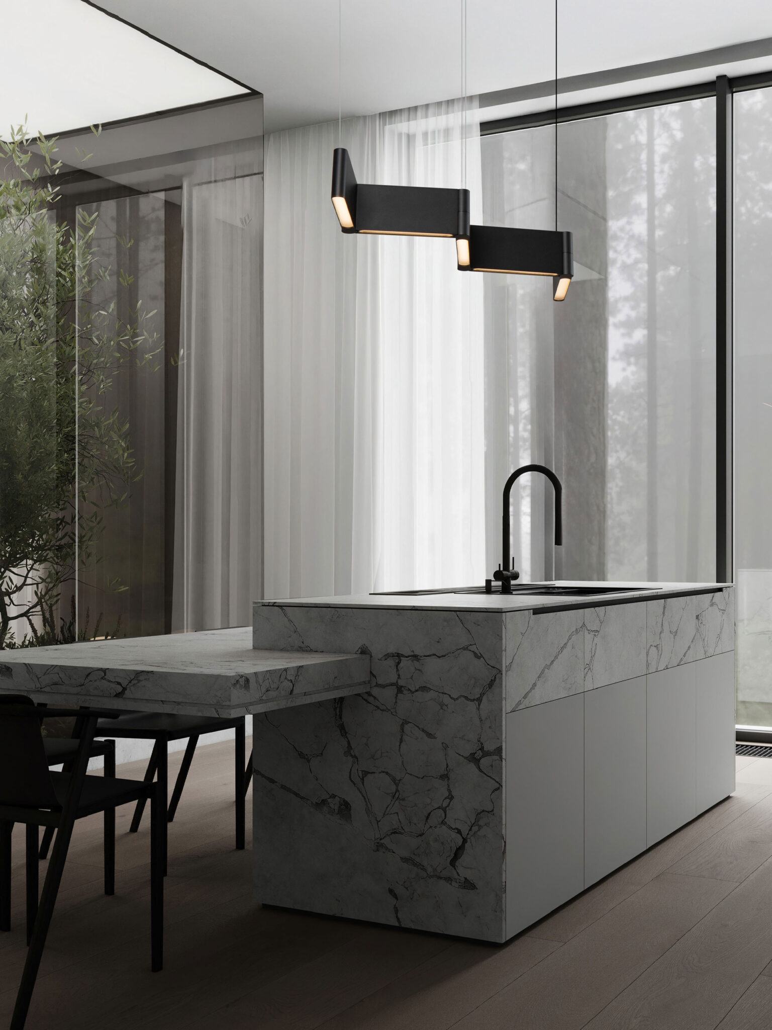 Lustra Flusso 43W 3000K, Negru si Aluminiu, Acrilic Nova Luce