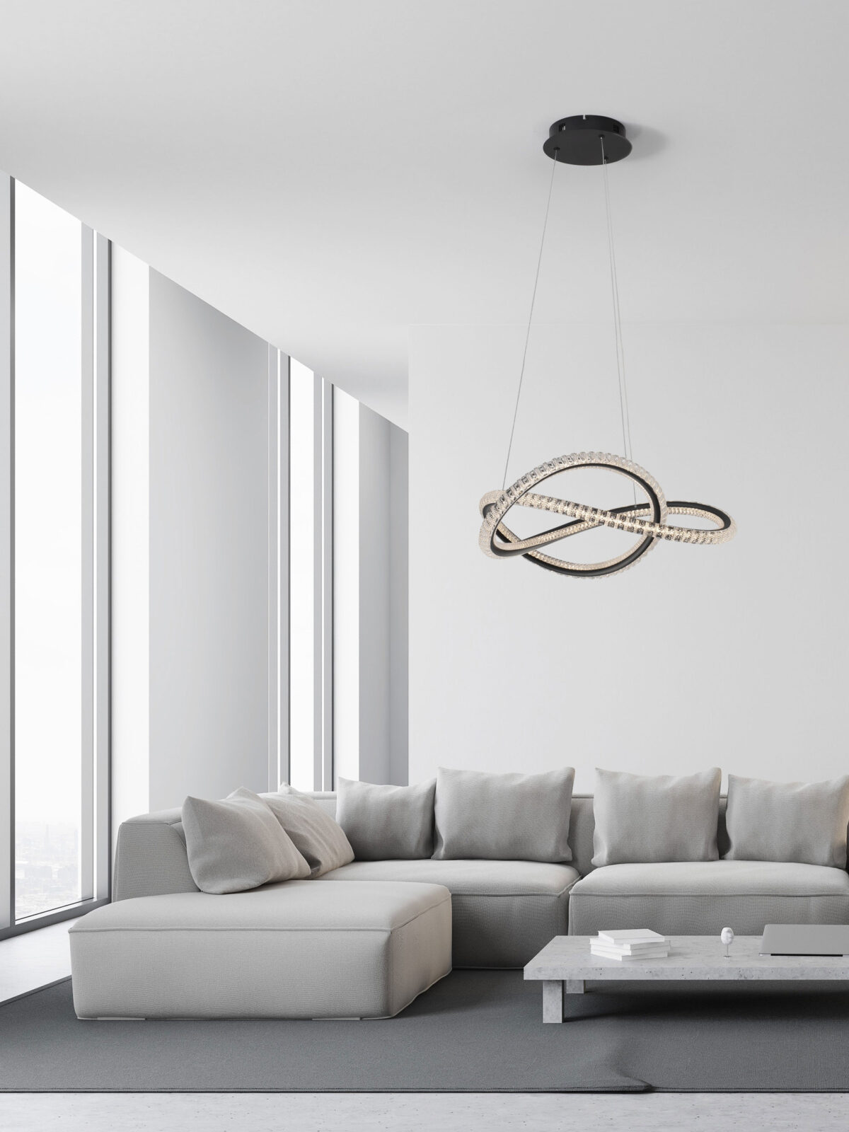 Lustra Ginevra 56W 3000K, Negru si Aluminiu, Acrilic Nova Luce