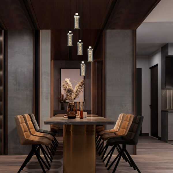 Lustra Lune 38W 3000K, Negru, Crom si Otel, Sticla, Aluminiu Nova Luce