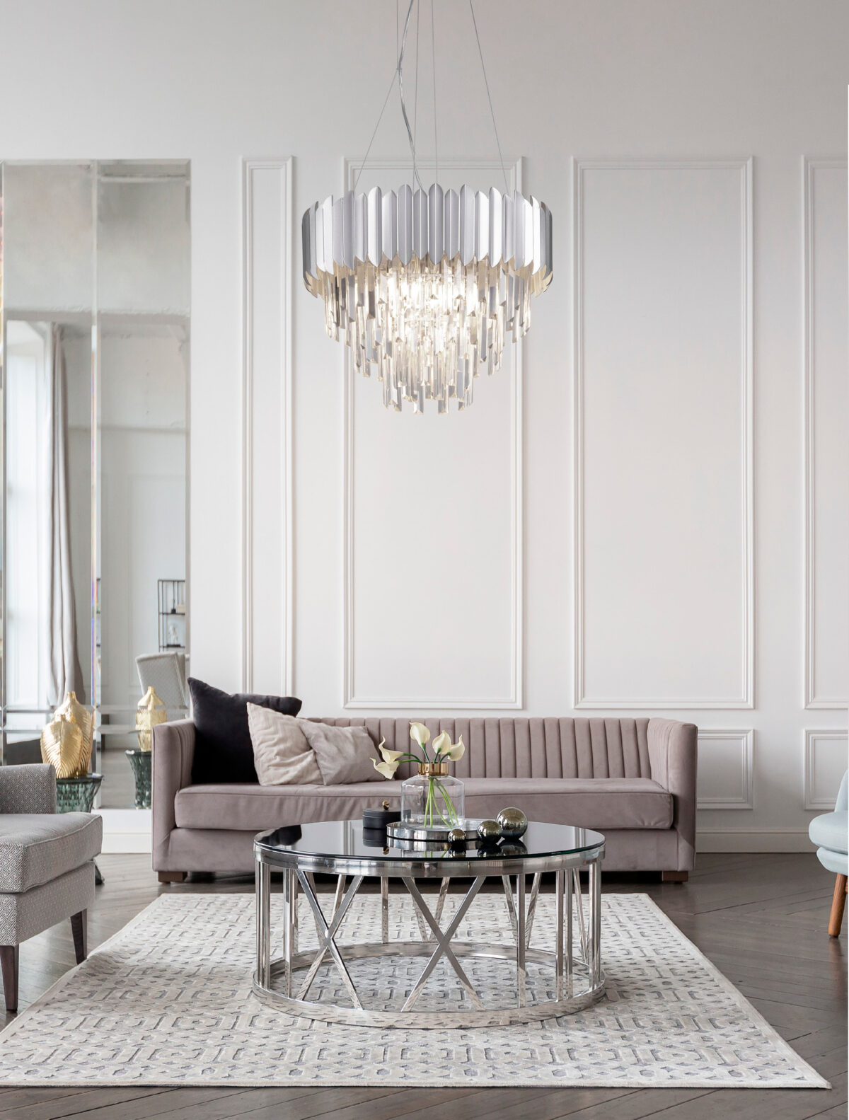 Lustra Magnolia 30W, Crom si Aluminiu, Cristal Nova Luce