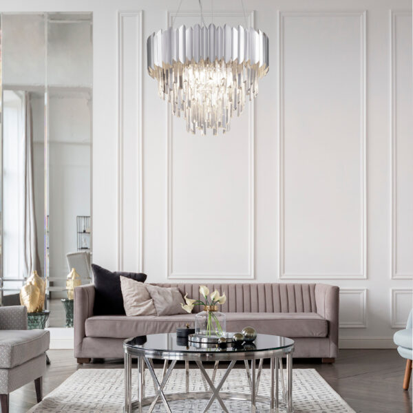 Lustra Magnolia 30W, Crom si Aluminiu, Cristal Nova Luce