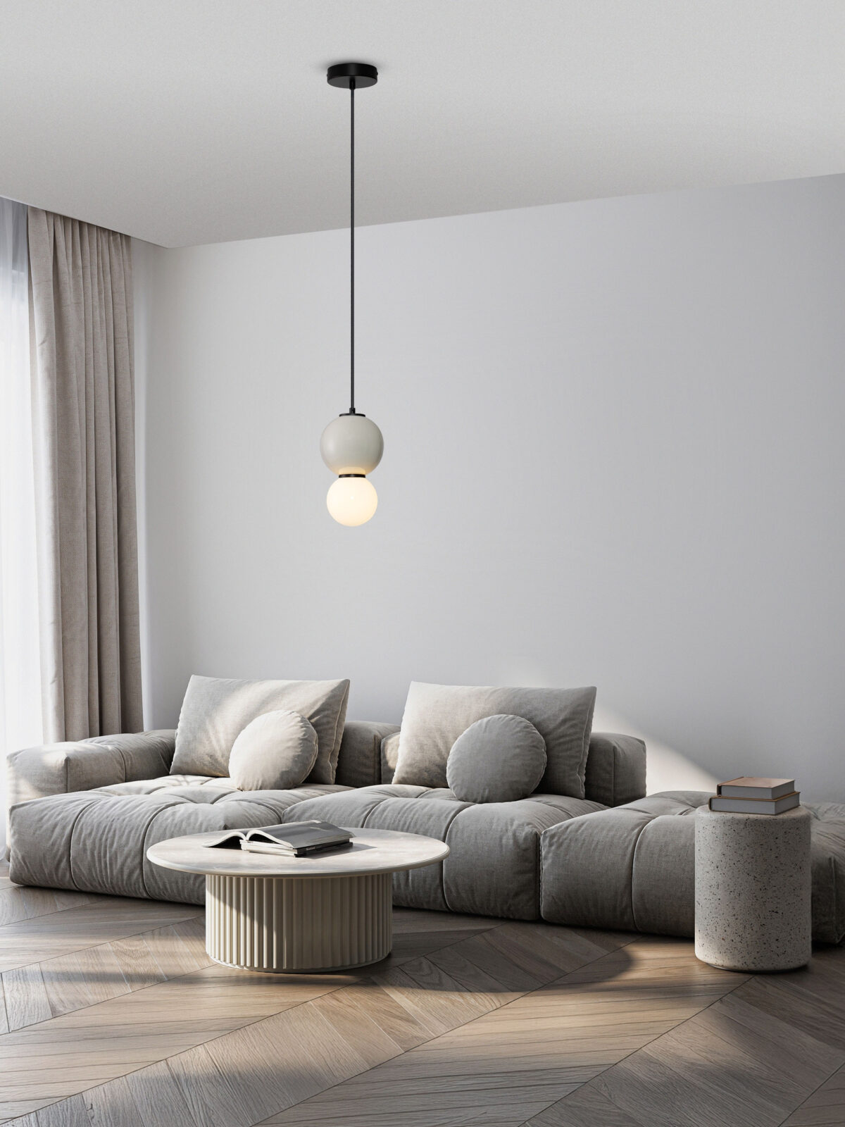 Lustra Noesis 4W 3000K, Gri si Sticla, Metal, Portelan Nova Luce