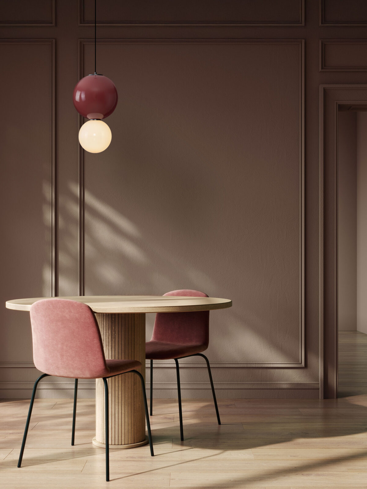 Lustra Noesis 7W 3000K, Bordo si Sticla, Metal, Portelan Nova Luce