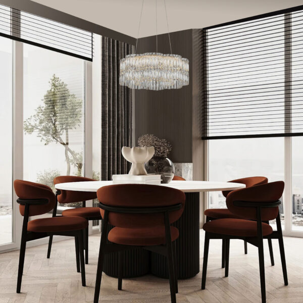 Lustra Nuvia 34W 3500 K, Crom si Metal, Cristal Nova Luce